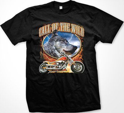 Call Of The Wild   Wolf Motorcycle Biker Outdoors Wildlife  Mens T