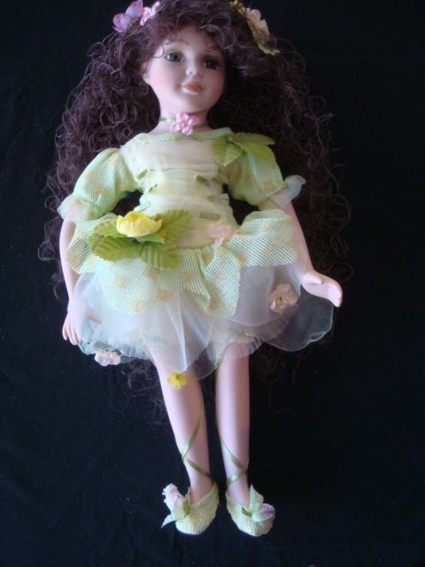 DOLL Cathay Collection Porcelain Beautiful Girl w/ Long Wavy Brumette