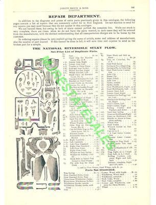 1903 Antique National Sulky Plow Parts List Catalog AD