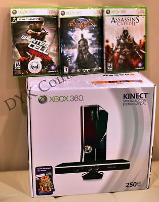 NEW XBOX 360 250GB CONSOLE SLIM WIFI + KINECT + 4 GAMES