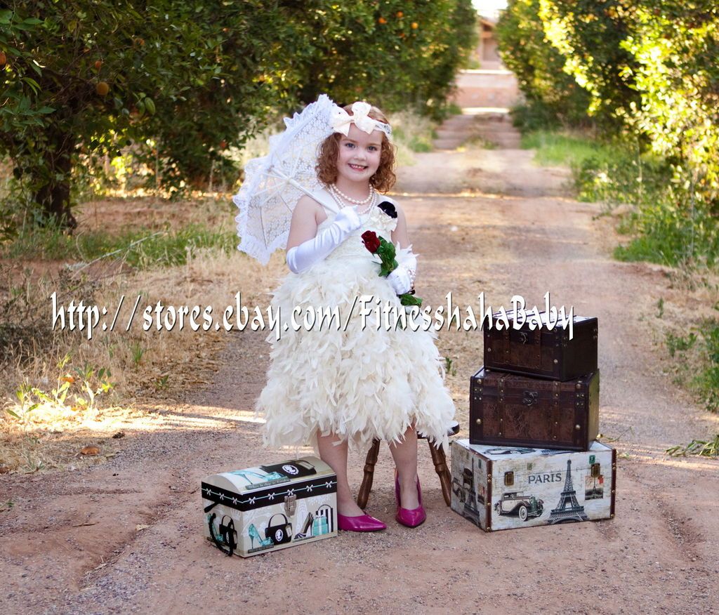 bride flower girl birthday Surprise Couture Feather Dress ivory 1T 2T