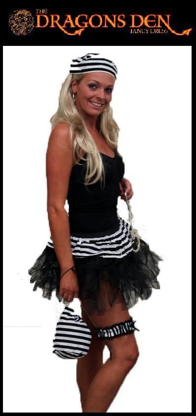 Cyber Tutu Prisoner Convict Girl Fancy Dress Hen Party Black & White