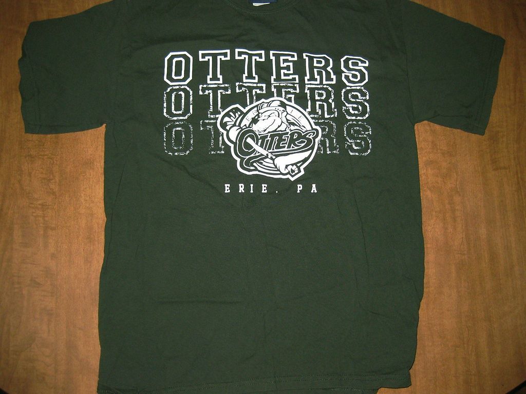 ERIE OTTERS logo drk green T shirt med OHL ice hockey Pennsylvania