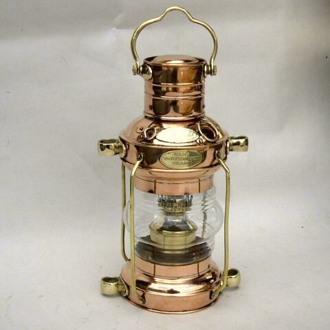Brass & Copper Anchor Oil Lamp ~ Nautical Maritime Ship Lantern