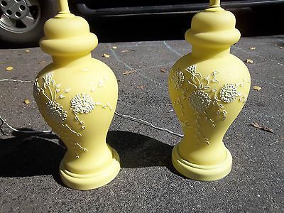 Ginger Jar Hollywood Regency Table Lamps White Floral Design Emb