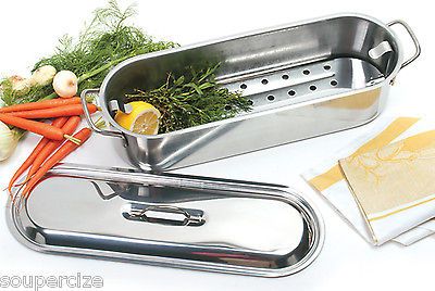 Fish Poacher 3 Pc Set Stainless Steel Perforated Rack Vegetables Gift