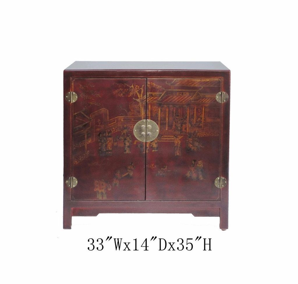 Red Chinese Leather Gold Paint Multiple Shelves Shoe Storage Cabinet