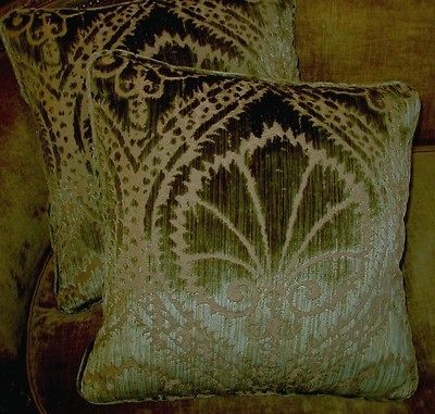 Fadini Borghi Cut Velvet Fabric Custom Designer Throw Pillows Green