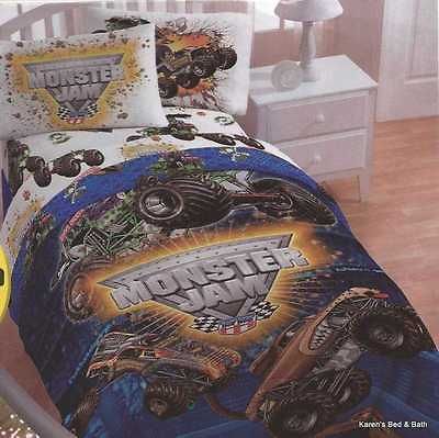 Monster Jam Trucks Boys FULL Bedding Comforter Sheets Drapes Pillow