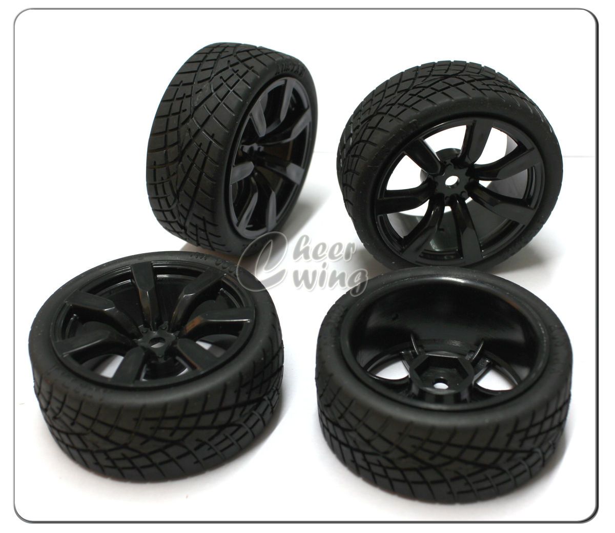 4pcs 1 10 RC Car 7 Spoke Wheel Rim Tires Tyre Black